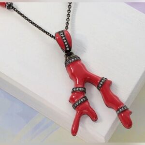 Lauren G Adams Rhodium hot red coral 42” chain necklace pendant
